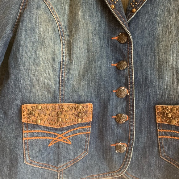 Double D Ranch Jean Jacket Coat Blue Western Womens Size Large Lightweight - Picture 2 of 5